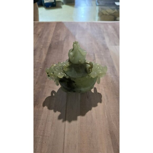 Vintage Asian Jade Like Hand Carved Incense Burner with Lid Chinese Art - Picture 2 of 7